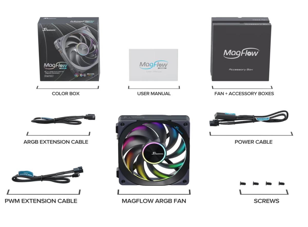 Seasonic MagFlow ARGB 120 mm PWM Case Fan | SS - MF12025L - Vektra Computers LLC Seasonic MagFlow ARGB 120 mm PWM Case Fan | SS - MF12025L - Vektra Computers LLC